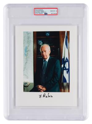 Lot #7124 Yitzhak Rabin Signed Photograph - PSA GEM MT 10