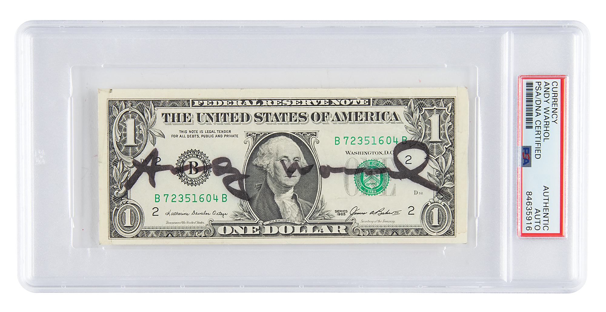 Lot #7177 Andy Warhol Signed One Dollar Bill