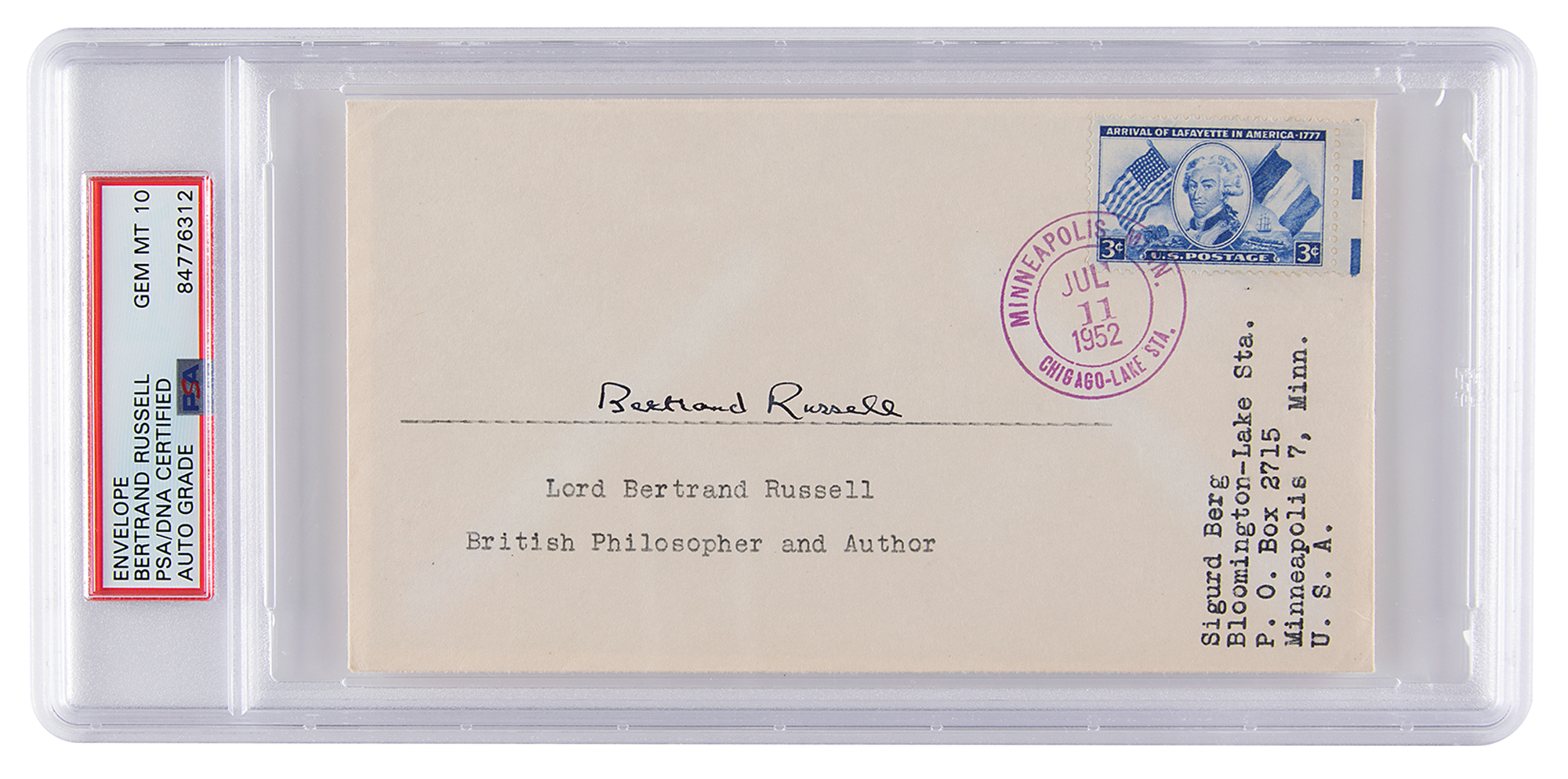 Lot #7131 Bertrand Russell Signature - PSA GEM MINT 10
