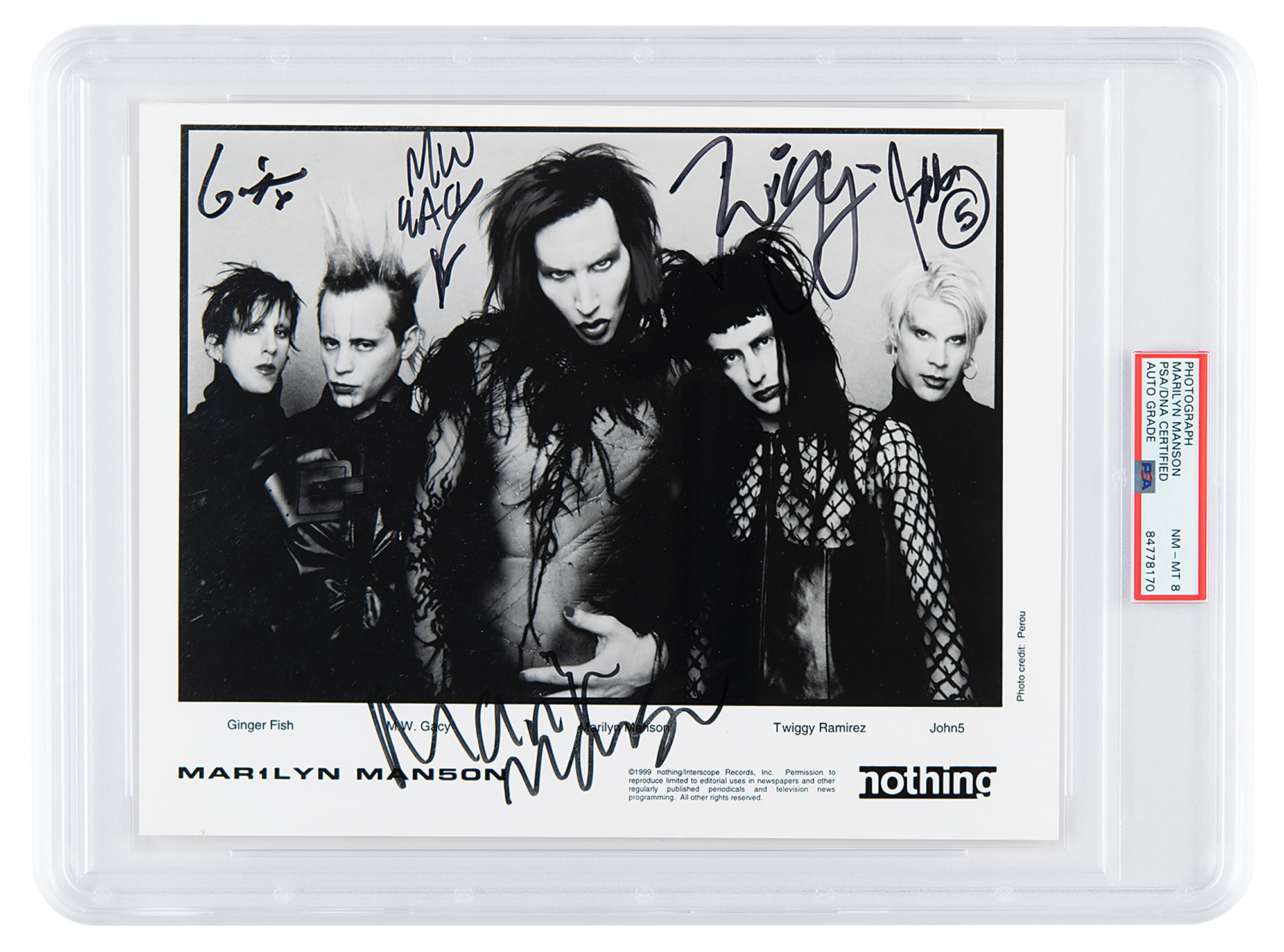 Lot #7342 Marilyn Manson Signed Photograph - PSA NM-MT 8