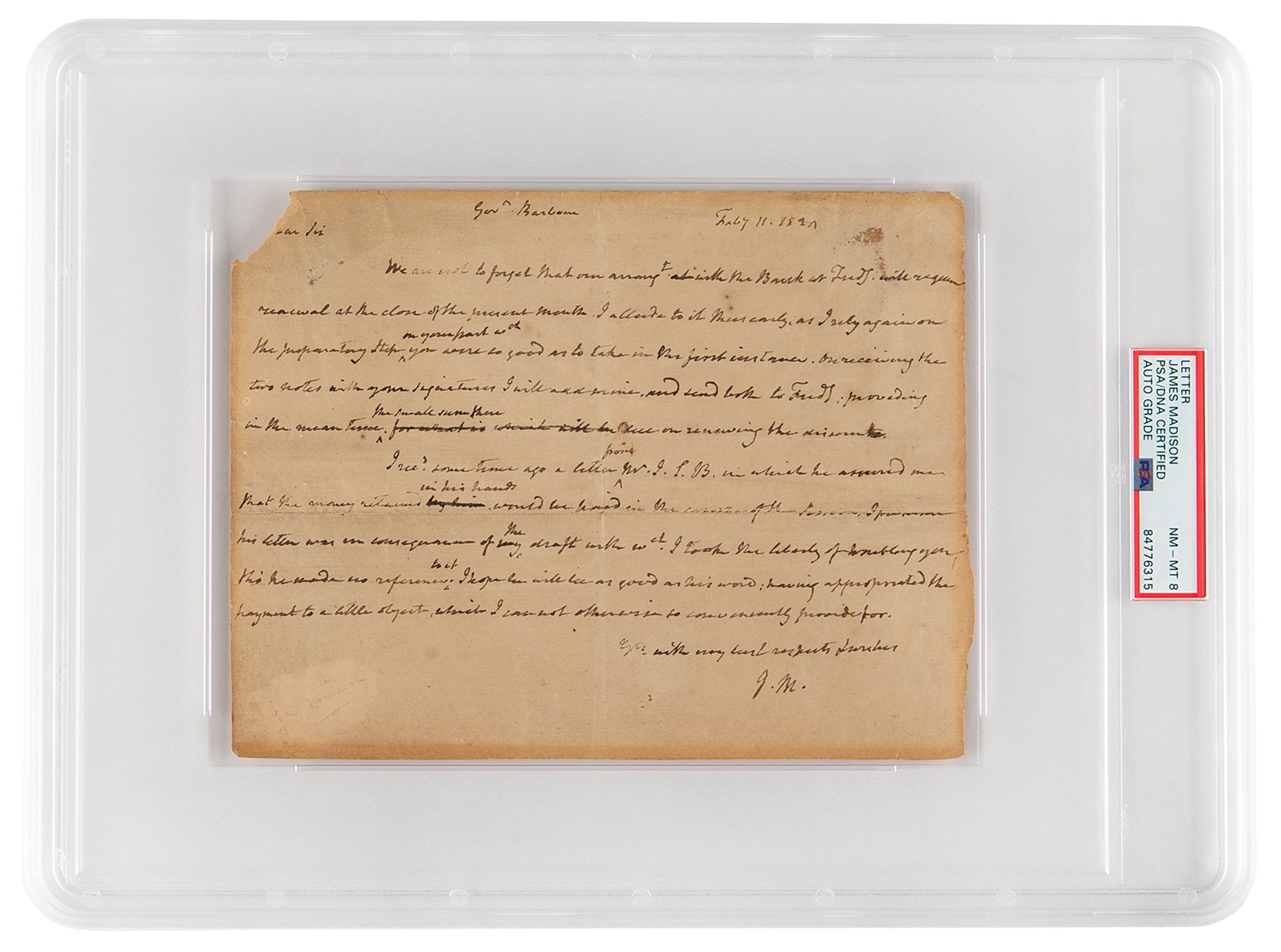 Lot #7010 James Madison Autograph Letter Signed - PSA NM-MT 8