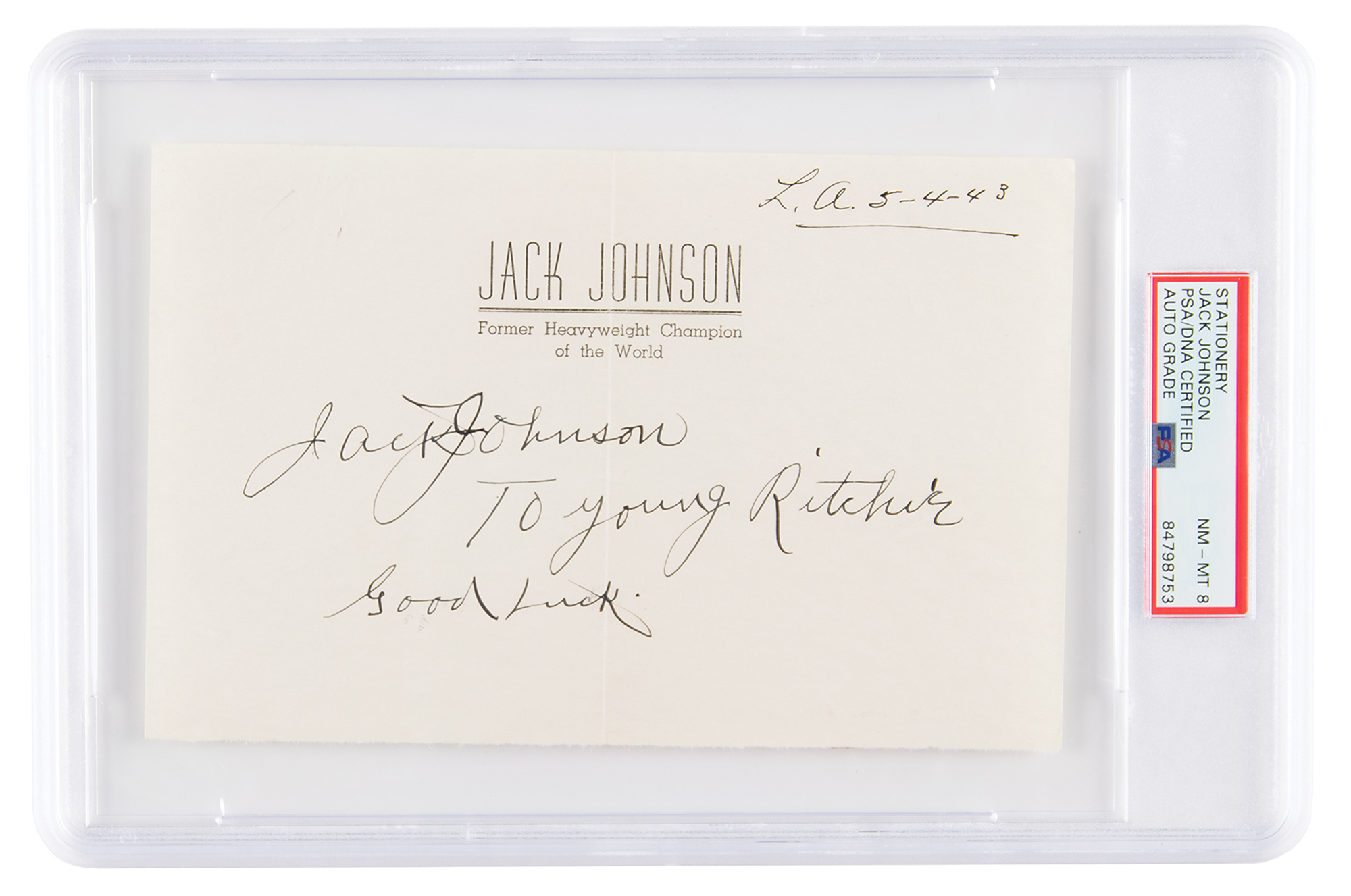 Lot #7443 Jack Johnson Signature - PSA NM-MT 8