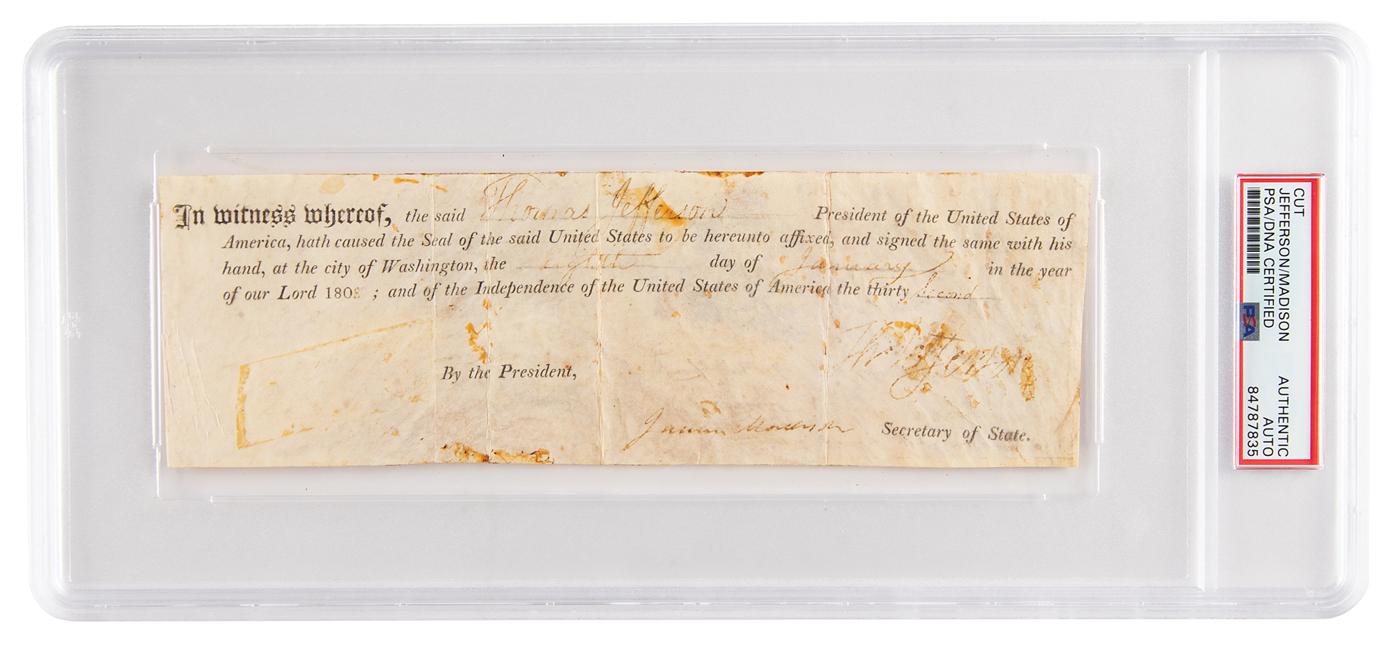 Lot #7007 Thomas Jefferson and James Madison Signatures