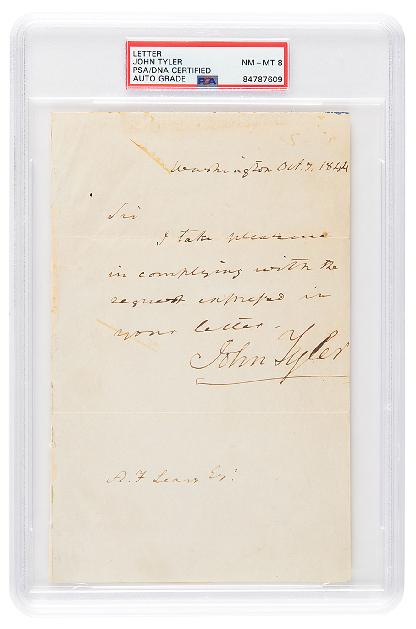 Lot #7016 John Tyler Autograph Letter Signed as President - PSA NM-MT 8