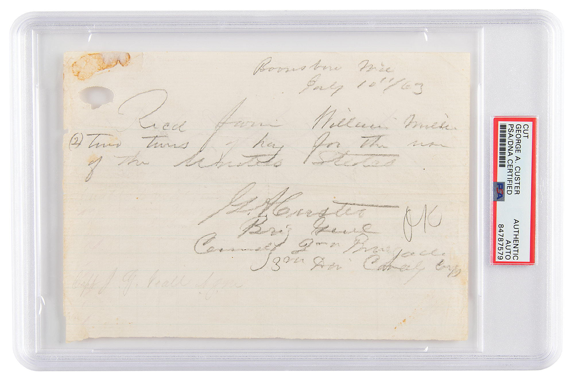 Lot #7146 George A. Custer Autograph Document Signed