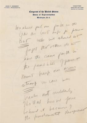 Lot #2214 John F. Kennedy Handwritten Statement on United Nations - Image 1