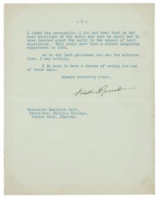 Lot #2178 FDR Reelected as President Letter: 'I hate the fourth term' - Image 2