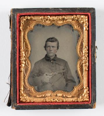 Lot #2034 Confederate Soldier with Gun Tintype - Image 1