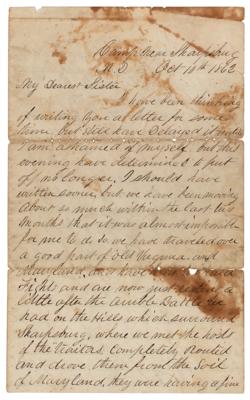 Lot #2076 Union Soldier's Letter: Dead at Antietam Lay Four Deep - Image 1