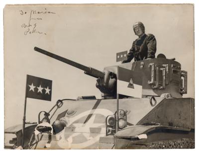 Lot #2172 George S. Patton Signed Photograph as “B[lood] & G[uts]” on Tank - Image 1