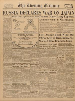 Lot #2193 Hiroshima: Atomic Bomb Newspaper