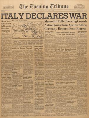 Lot #2190 WWII: Italy Declares War Newspaper