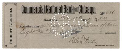 Lot #2053 Robert Todd Lincoln Signed Check and Cabinet Photo - Image 1