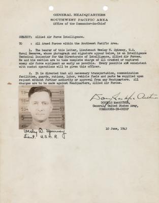 Lot #2162 Douglas MacArthur Signed AAF Intelligence Authorization - Image 1