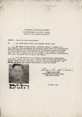 Lot #2162 Douglas MacArthur Signed AAF Intelligence Authorization - Image 2