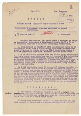 Lot #2155 Ivan Konev Document Signed (1940)