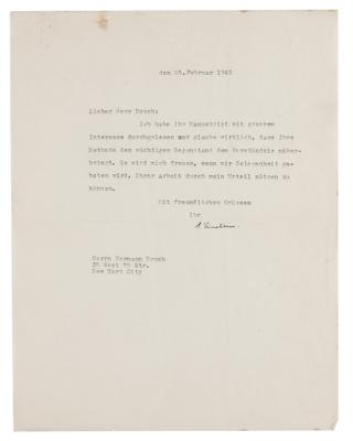 Lot #142 Albert Einstein Typed Letter Signed to Novelist Hermann Broch - Image 1