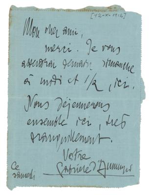 Lot #359 Gabriele D'Annunzio Autograph Letter