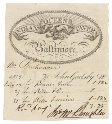 Lot #186 Indian Queen Tavern: 1809 Payment Receipt