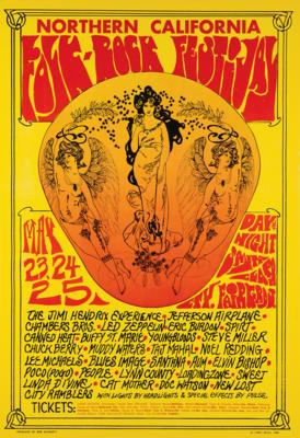 Lot #513 Jimi Hendrix and Led Zeppelin: 1969 Annual Northern California Folk-Rock Festival Poster - Image 1