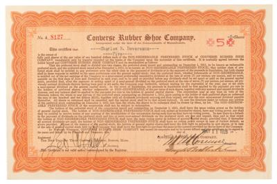 Lot #170 Marquis Mills Converse and Hugh Bullock Signed Stock Certificate - Converse Rubber Shoe Company - Image 1