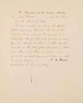 Lot #31 John Quincy Adams Letter Signed as President, Calling to Convene the Senate on Jackson's Inauguration Day - Image 2