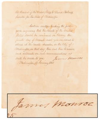Lot #3 James Monroe Letter Signed as President, Calling to Convene the Senate on Adams's Inauguration Day - Image 1