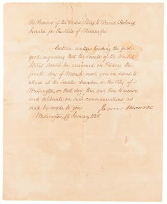 Lot #3 James Monroe Letter Signed as President, Calling to Convene the Senate on Adams's Inauguration Day - Image 2
