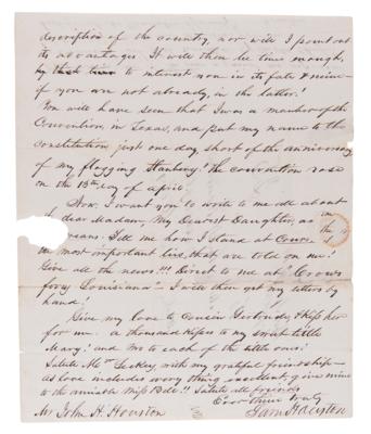 Lot #155 Sam Houston Autograph Letter Signed to Brother on His Arrival in Texas: "Texas is the finest portion of the Globe, that has, ever blessed my vision" - Image 4