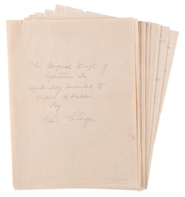 Lot #24 Calvin Coolidge Autograph Manuscript Signed for "Reflections from Private Life" - "I should like to be known as a former President who tries to mind his own business" - Image 1