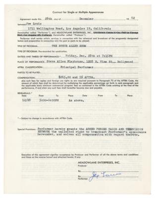 Lot #732 Joe Louis Document Signed for Steve Allen Show Appearance - Image 1