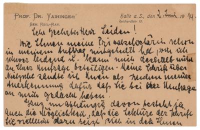 Lot #236 Hans Vaihinger Autograph Letter Signed - Image 1