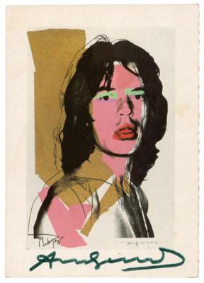 Lot #327 Andy Warhol Signed Postcard of Mick
