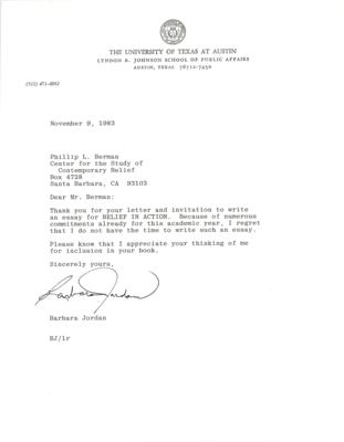 Lot #188 Barbara Jordan Typed Letter Signed - Image 1