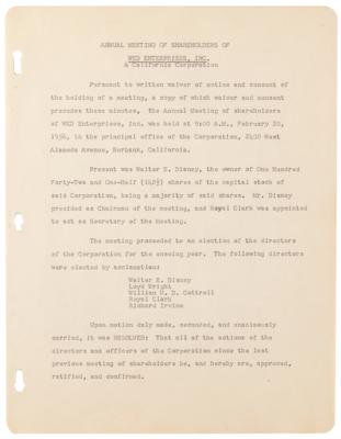 Lot #330 Walt Disney Signed WED Enterprises Document - confirming the company's 1956 board of directors - Image 2