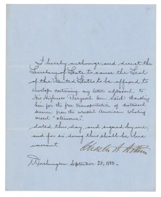 Lot #17 Chester A. Arthur Document Signed as President - Image 1