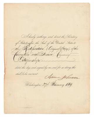 Lot #13 President Andrew Johnson Ratifies a "Convention with Mexico, Concerning Citizenship" - Image 1