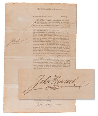 Lot #103 John Hancock Document Signed as Governor