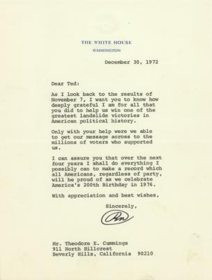 Lot #77 Richard Nixon Typed Letter Signed as President on 1972 Election: "One of the greatest landslide victories in American political history" - Image 1