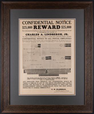 Lot #280 Charles Lindbergh Kidnapping Postal Service Reward Poster - Image 2