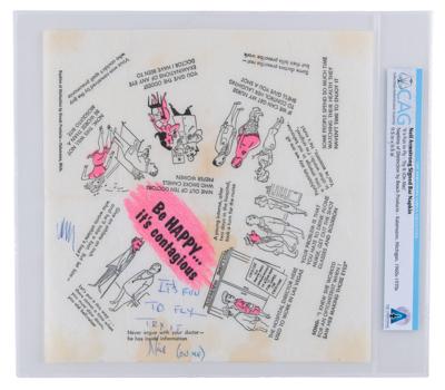 Lot #294 Neil Armstrong Signed Bar Napkin - From the Armstrong Family Collection - Image 1