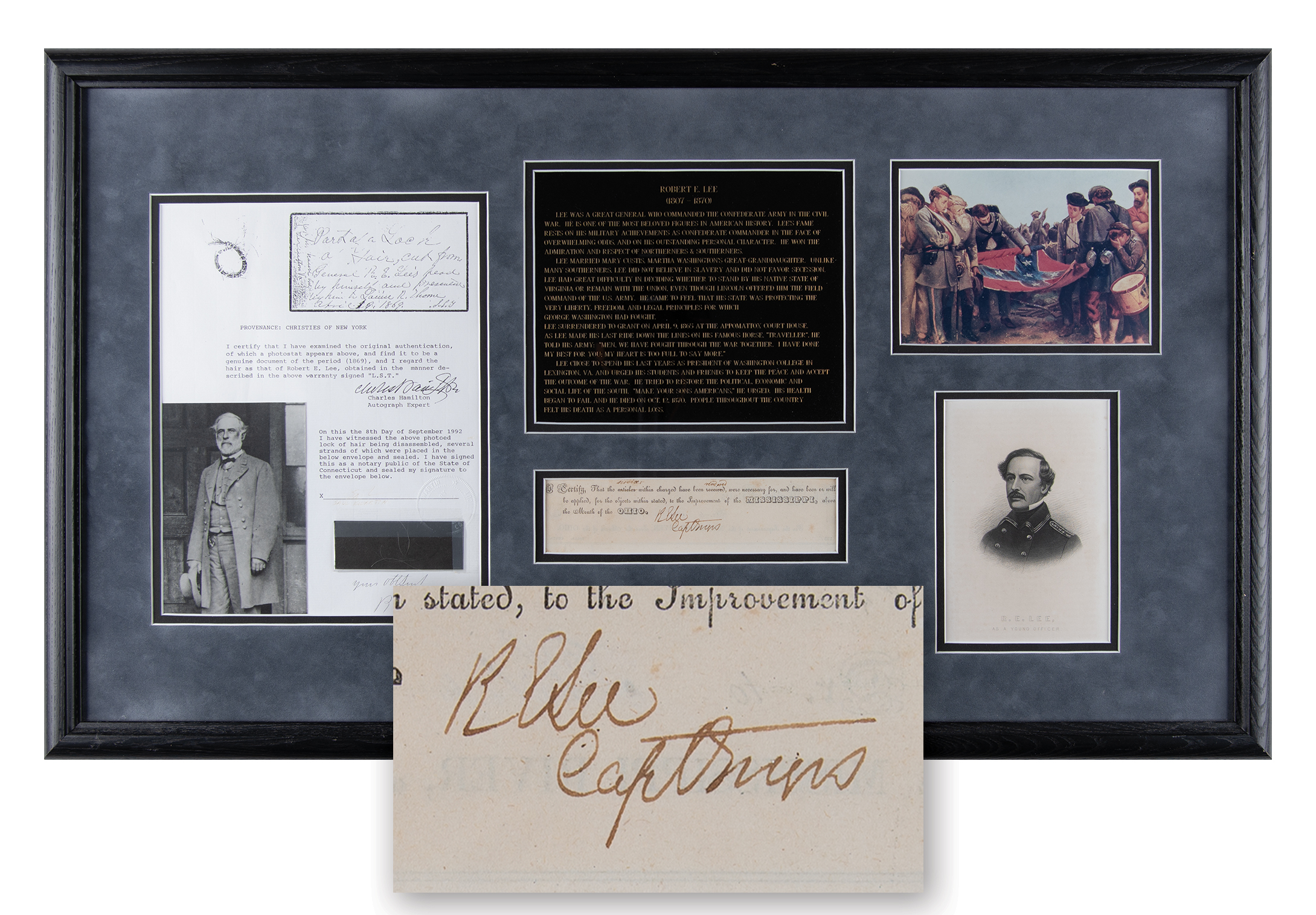 Lot #250 Robert E. Lee Document Signed and Hair