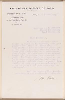 Lot #135 Marie Curie Typed Letter Signed from the Radium Institute - offering her condolences on the passing of a radiochemistry pioneer - Image 3