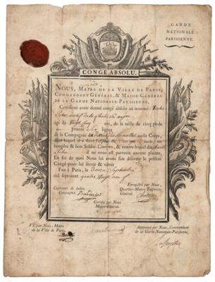 Lot #246 Marquis de Lafayette and Jean Sylvain Bailly Signed 'Parisian National Guard' Document - Image 1