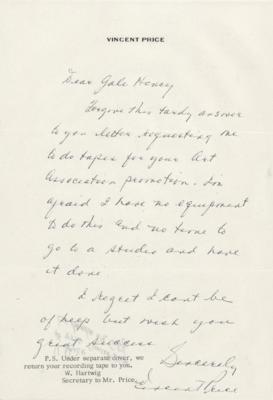 Lot #678 Vincent Price Autograph Letter Signed