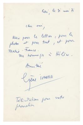 Lot #372 Eugene Ionesco Autograph Letter Signed - Image 1