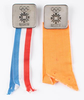 Lot #3249 Sarajevo 1984 Winter Olympics (2) Athlete Badges - Image 1