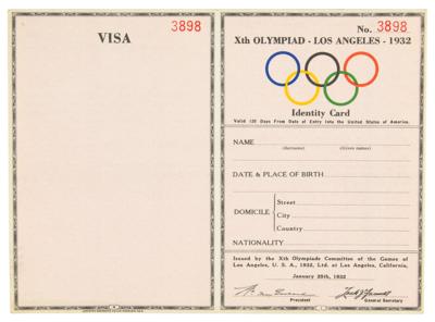 Lot #3383 Los Angeles 1932 Summer Olympics Identification Card Blanks (82) - Image 2