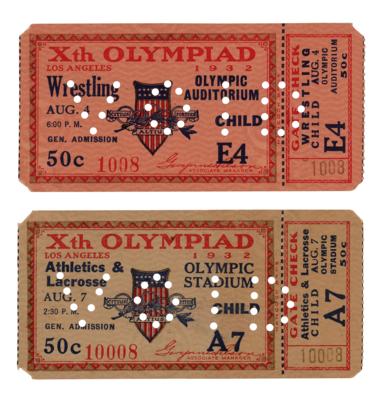 Lot #3332 Los Angeles 1932 Summer Olympics Children's Tickets (2) - Image 1