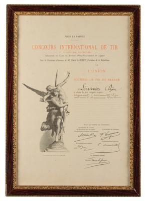 Lot #3168 Paris 1900 Olympics Shooting Diploma and